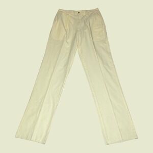Vintage USA Bills Khakis Mens 35 Yellow Seersucker Pleated Pants Unfinished Hem